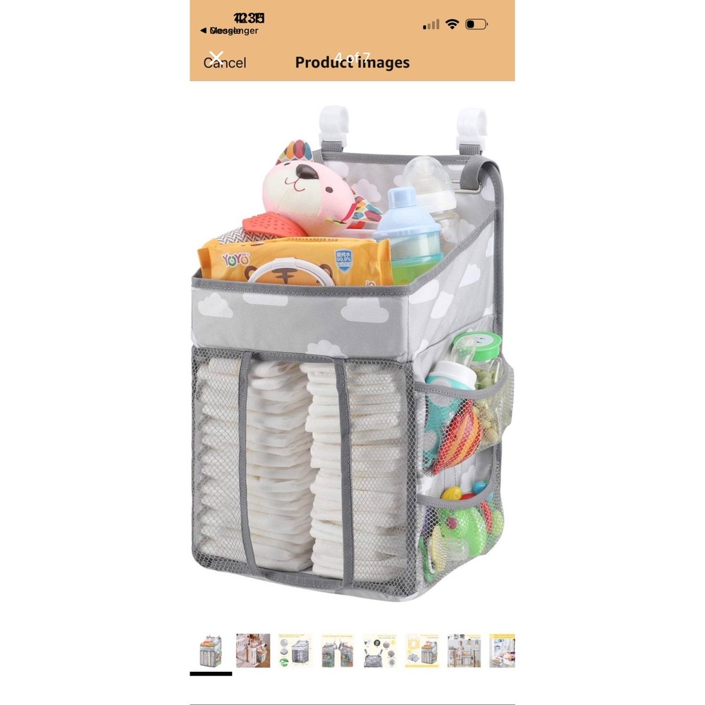 Diaper Caddy Organizer Gray Cloud Nursery Hanging Storage